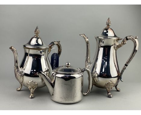 SILVER PLATED TEA AND COFFEE SERVICE, along with other plate including trays and another tea service