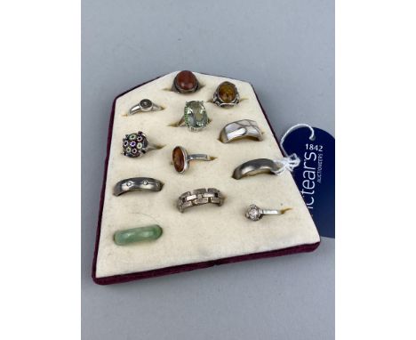 SILVER AND OTHER RINGS, including a Caithness glass example