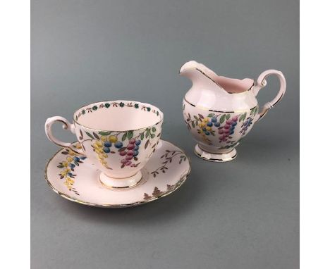 TUSCAN PART TEA SERVICE, with foliate decoration on a pink ground, comprising approximately 39 pieces