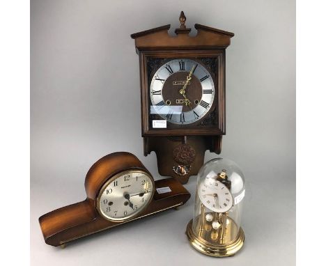 KUNDO ANNIVERSARY CLOCK, with glass dome, along with Kieninge mantel clock and a President 31 day wall clock (3)