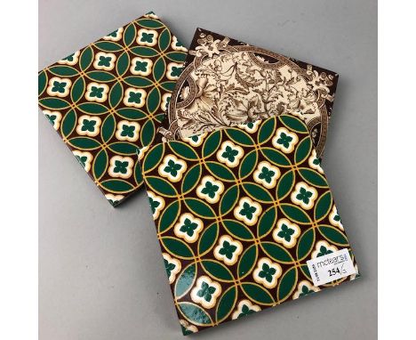 PAIR OF MINTON CERAMIC TILES, 15.5cm x 15.5cm, along with another ceramic tile (3)