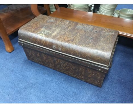 VINTAGE LACQUERED METAL TRUNK, 58cm wide