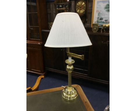 MODERN BRASS TABLE LAMP, along with another table lamp with a green shade (2)