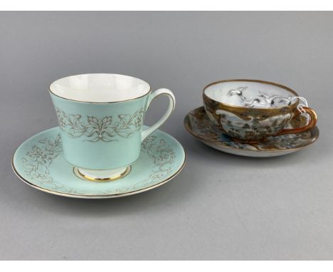 ROYAL TUSCAN TEA SERVICE, comprising six trios, along with an Asian cup and saucer and a boxed pair of Royal Worcester plates