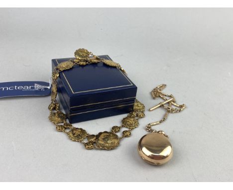 GOLD PLATED SOVEREIGN CASE, along with a Japanese damascene enamel necklace