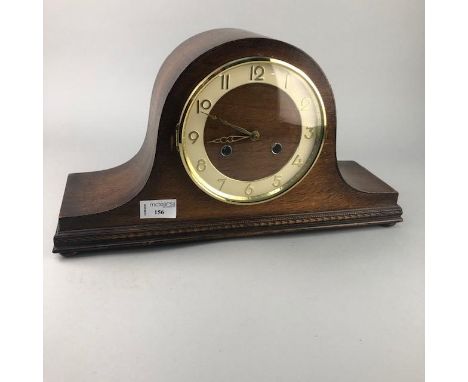 MAHOGANY MANTEL CLOCK, 23cm high