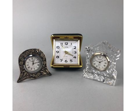 EDINBURGH CRYSTAL MANTEL CLOCK, 8cm high, along with a Waterford clock, and another (3)