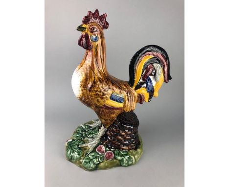 PORTUGUESE CERAMIC FIGURE OF A COCKEREL, 43cm high