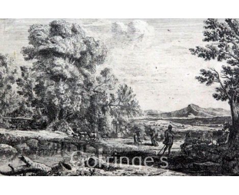 Claude Lorrain (1600-1682)etching,Landscape with bridge, Blum 33, third state of four,5 x 7.5in.