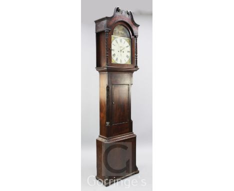 John Blaylock of Carlisle. A William IV mahogany eight day longcase clock, the 14 inch painted arched dial decorated with a s