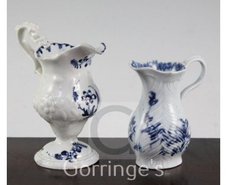 A Worcester feather moulded milk jug, c.1754-55 and a John Pennington, Liverpool silver shape milk jug, c.1770, 9cm & 11.8cm,