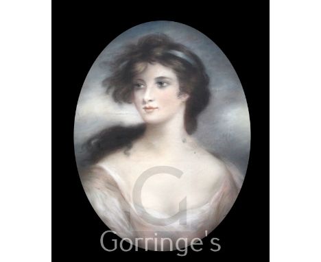 English School (c.1900)pastel,Portrait of a lady,oval, 22 x 17.5in.