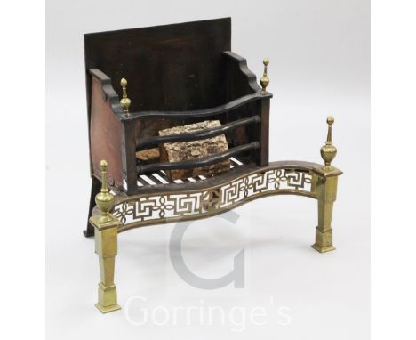 A George III style brass mounted steel and iron fire grate, W.2ft 6in.