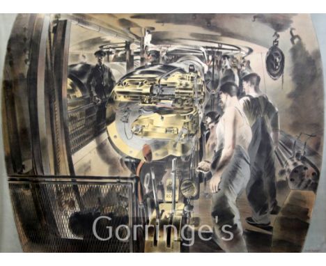 Barnett Freedman (1901-1958)colour lithograph,15 inch gun turret, HMS Repulse, August 1941,overall 29.5 x 39.75in.