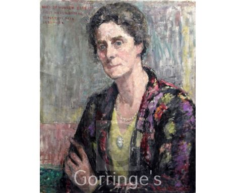 Mary Ethel Hunter (1878-1936)oil on canvas,Portrait of Mrs D F Hunter, First Headmistress of Bedgebury Park, 1920-32,signed,2
