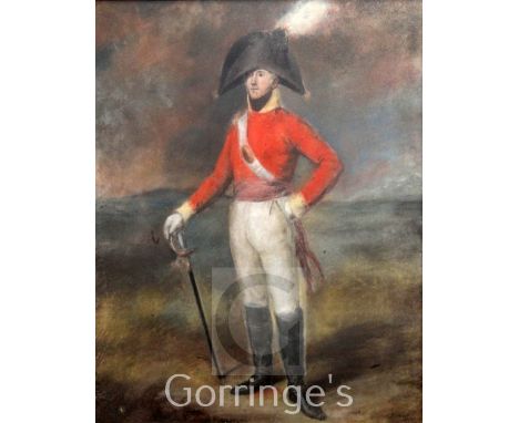 Thomas Arrowsmith (1771-1830)pastel,Portrait of an Army officer standing in a landscape, c.1804,17 x 14in.