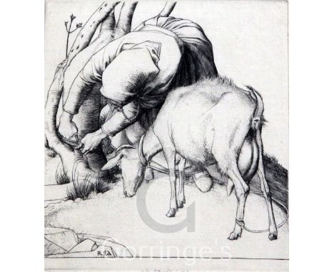 Robert Sargent Austin (1895-1973)etching,Tethering the goat,signed in pencil, no. 27/75,overall 6 x 5.25in.