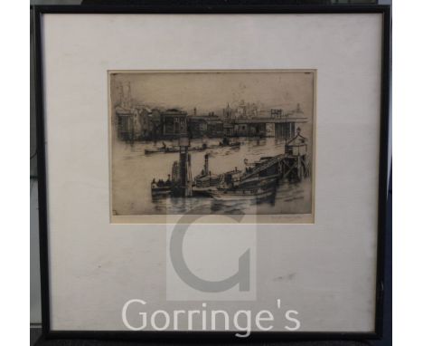 Herbert Menzies Marshall (1841-1913)etching,On the Thames,signed in pencil,7 x 9.75in.