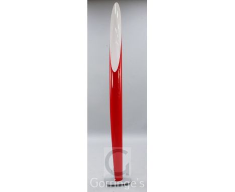A Kundalini Shakti red overlaid white plastic floor lamp , H.6ft 9in.