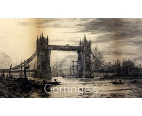 William Lionel Wyllie (1851-1931)etching,Tower Bridge,signed in pencil,overall 13.5 x 22.5in.