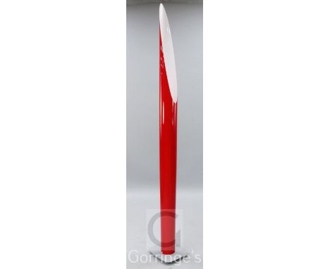 A Kundalini Shakti red overlaid white plastic floor lamp, H.6ft 9in.