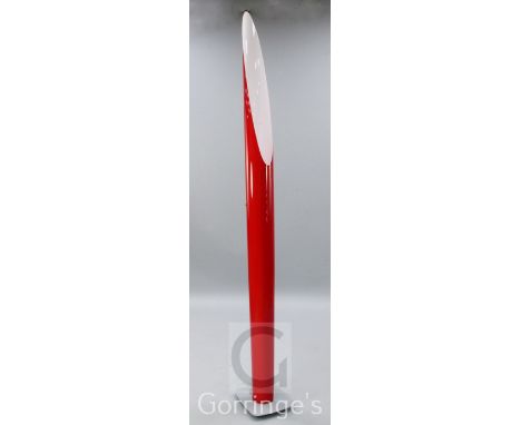 A Kundalini Shakti red overlaid white plastic floor lamp, H.6ft 9in.