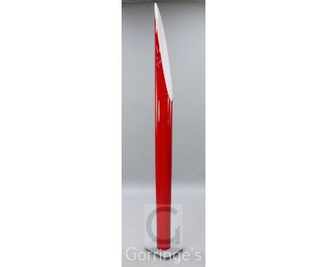 A Kundalini Shakti red overlaid white plastic floor lamp, H.6ft 9in.