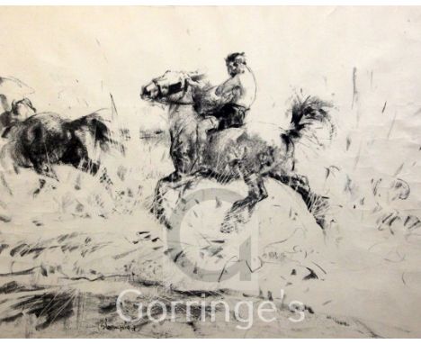 Edmund Blampied (1886-1966)lithograph,Horse riders,signed in pencil, numbered 6/3 Doz,overall 18.5 x 24in.