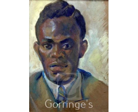 T M 1946watercolour on brown paper,Portrait of a black man,monogrammed and dated 1946,13 x 10in.