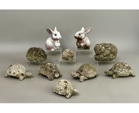 A collection of 20 x small&nbsp;composite stone and resin garden animal ornaments - max height 17cm; plus a cast metal figure