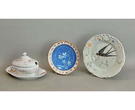 Three pieces of early 20th century Continental porcelain and china - comprising a Creil et Montereau saucer dish, painted wit