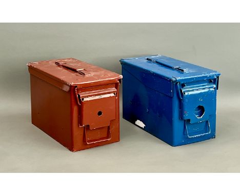 Two steel ammunition boxes, second half 20th century - comprising a British Army H83 Mk2 and a US M2A1 box,&nbsp;both repaint