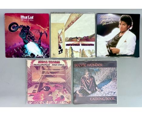 Vinyl LP albums and 7" singles: Rock and Pop - 1970s-80s, the LPs comprising Stevie Wonder x 3; Michael Jackson; and Meat Loa
