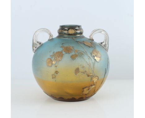 An early 20th century two-handled gilt decorated cameo glass vase in the manner of Daum of Nancy - unsigned, of globular form