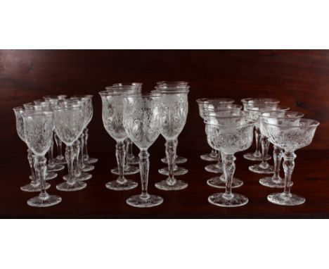 Frederick Carder for Stevens and Williams: an impressive part-suite of rock crystal champagne and wine glasses - c.1900, the 