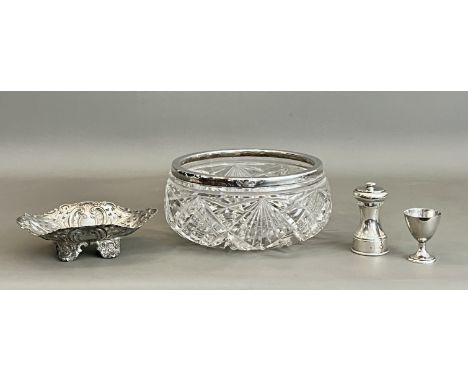 Four silver and silver plated items - comprising an Elizabeth II silver pepper mill, Birmingham 1972, 9.2cm high; a Victorian