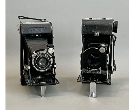 A 1930s Zeiss Ikon Nettar roll film folding bellows camera - with Zeiss Ikon Derval lens; together with another bellows camer