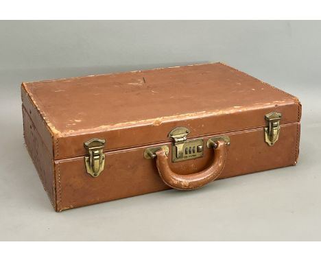A good quality vintage tan leather hard shell briefcase - with gold toned hardware, 'Corbin Sesamee' combination lock and fit