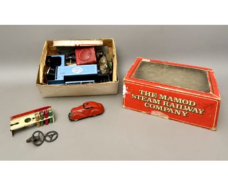 A Mamod Steam Railway Company 0-4-0 live steam locomotive - deconstructed, in light blue livery (not checked if complete, box