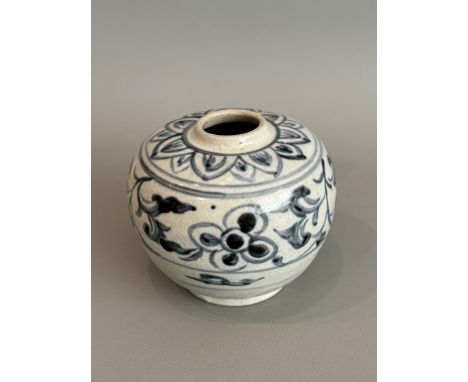 An Annemese blue and white jar, Vietnam, probably 16th / 17th century - of squat, globular form with a short circular foot an