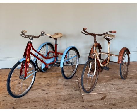 Two vintage child's tricycles by Sunbeam Raleigh and Triang - 1950s-60s, the Sunbeam Raleigh 'Winkie' in metallic red and lig