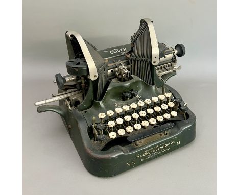 An early 20th century The Oliver Typewriter No.9 - by The Oliver Typewriter Co., Chicago, USA, painted in army green.