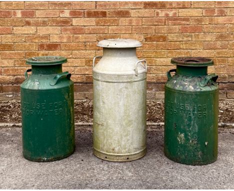 A vintage aluminium 10 gallon milk churn - with stamped lettering for Hanworth &amp; Didcot, 71.5cm high; together with a pai