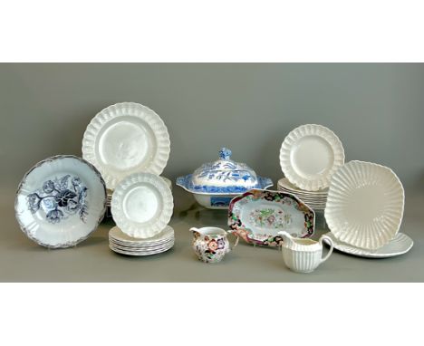 A part-set of cream-glazed plates by Copeland Spode - early 20th century, the scalloped rims with osier moulded decoration, i