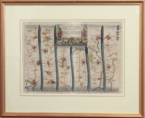John Ogilby (Scottish, 1600-1676): a 17th century strip road map - 'The Road from Glocester to Coventry', via Cheltenham, Win