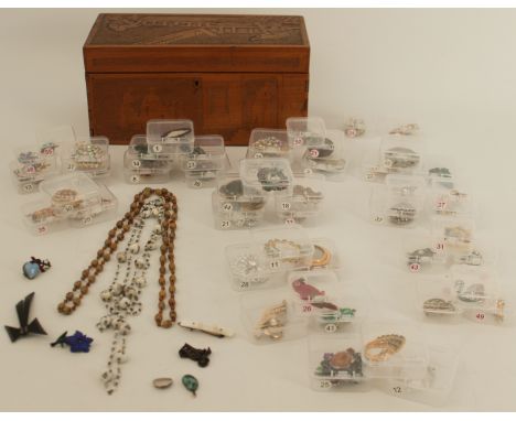 A mixed lot comprising 45 x costume jewellery brooches - mostly 1950s-80s; together with a small quantity of Roman empire bro