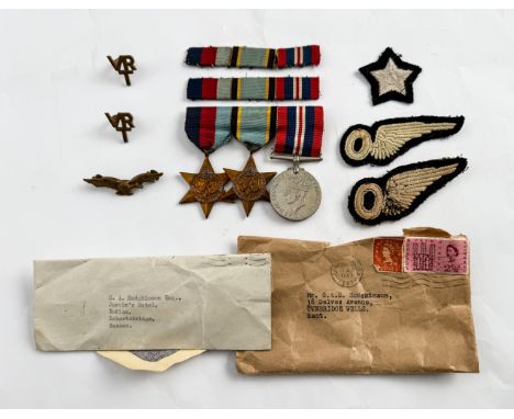 An RAF WWII Air Crew Europe group of three to Geoffrey Arthur Eric Hodgkinson (1920-1992) and related RAF badges  -  1. the 1