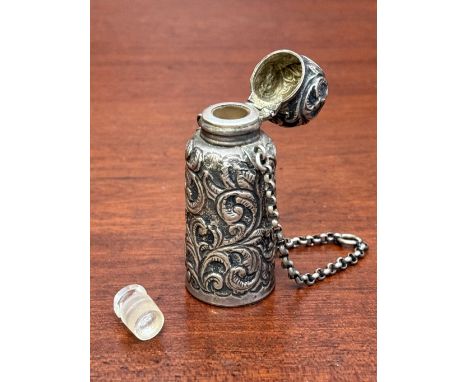 A Victorian silver chatelaine scent bottle - C C Mays &amp; Sons, Birmingham 1890, of cylindrical flask form, with all over r