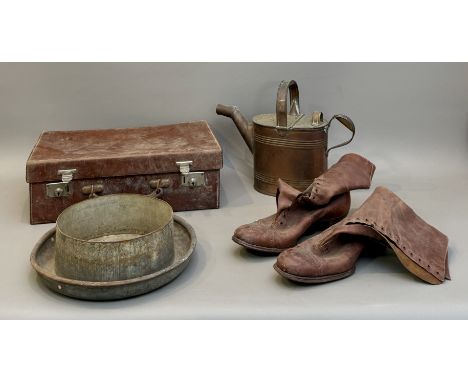 A small group of miscellanea - including a brown leather suitcase (41 x 24 x 13.75cm); a pair of early 20th century brown lea