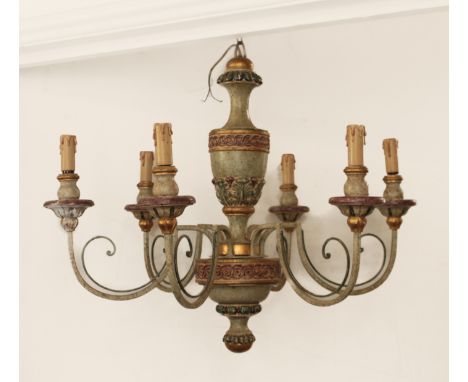 A six-branch 19th century French style painted chandelier - late 20th century, 77.5cm diameter, 62.5cm high.